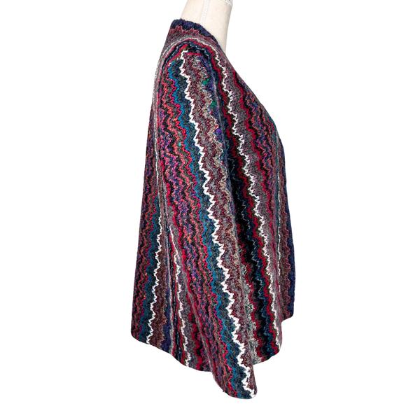 Graff Vintage Multicolor Zig Zag Knit Jacket Coat 16 Boho Retro Pockets - Picture 3 of 10